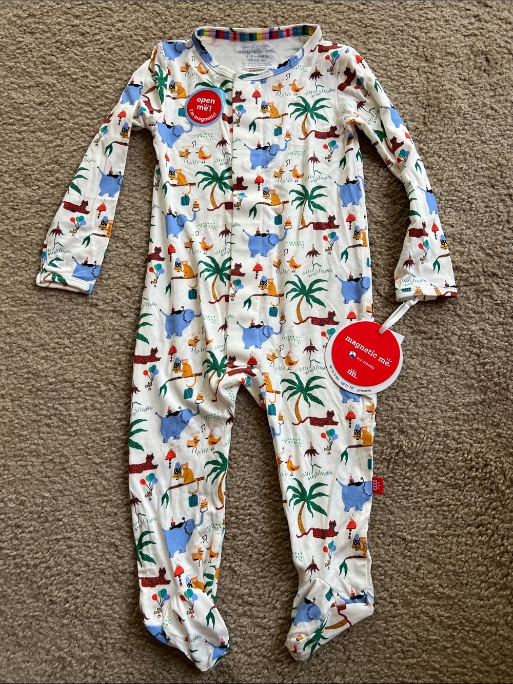 Magnetic Me Party Safari Animal Print Soft Modal Onesie Footie Baby 6-9m NEW